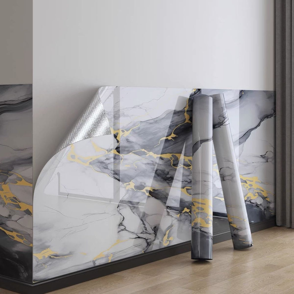 Marble effect decorative wall covering with gold veins by Katove